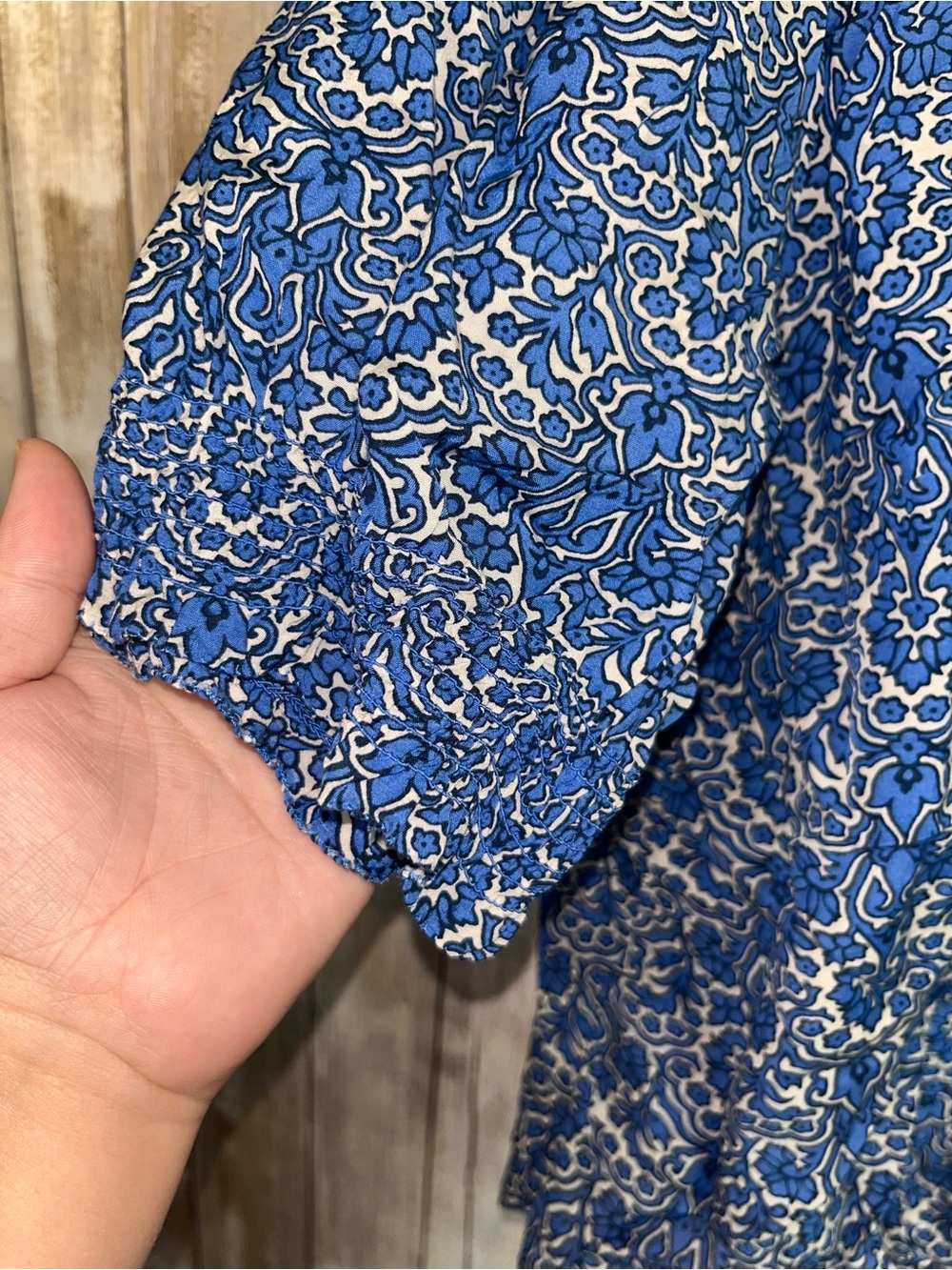 Talbots Ruffle Button Front Top Woodland Damask Blue Floral Small S - Picture 5 of 8